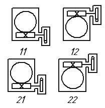 Схема 12.3. Варианты расположения червячной пары в пространстве для редуктора 1Ч2-125/80